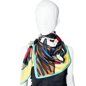 Zebra pattern big size scarf lady modest spring scarf soft square silk satin scarf