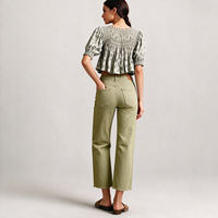 Jean droit taille haute vert olive avec ourlet brut et pantalon en denim pour femme, idéal pour les trajets quotidiens en automne