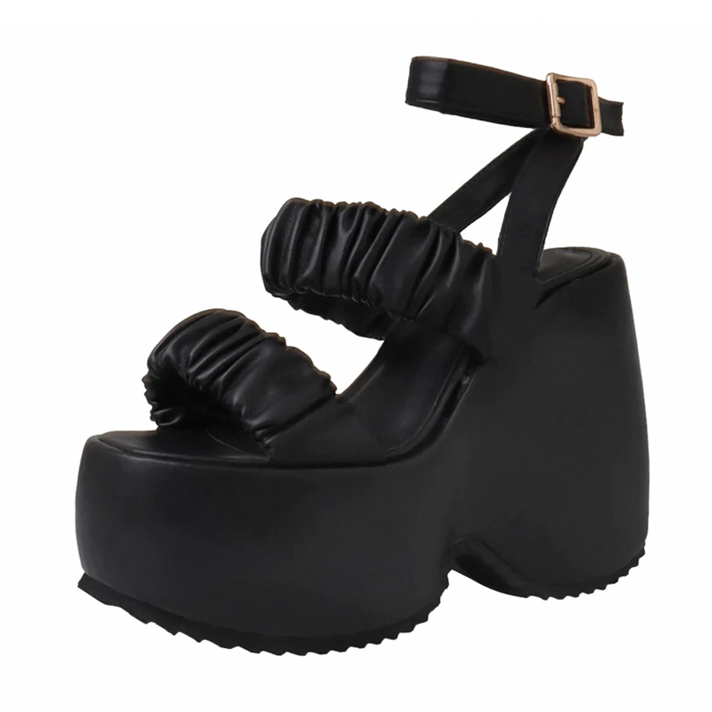 Elastic One Word Belt Slingback Wedge Heels Ladies Ankle Strap Sandals Out-wear Platform Wedge Sandals