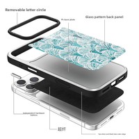 Coque de téléphone en verre A9 avec paillettes, bordure contrastée argent et noir, motif floral, protection 360° pour 17P