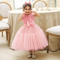 Robes de cérémonie pour petites filles avec nœud papillon et tulle superposé, Robes de fête pour enfants, Robes de demoiselles d'honneur, Robes d'anniversaire pour filles de 2 ans - Vente en gros