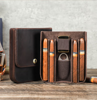 Boîte à cigares en cuir Crazy Horse, 4 emplacements, couvercle magnétique, marron café, accessoires de voyage, coffret cadeau