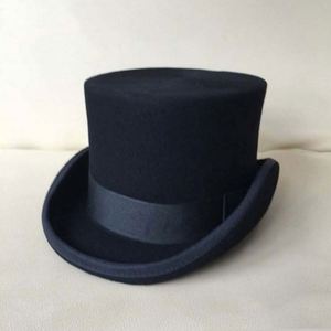 Chapeau haut de forme Lincoln en feutre 100% laine, noir, de haute qualité, style personnage, hauteur 13,5 cm, pour fêtes, affaires et occasions décontractées, vente en gros - Product Image 1
