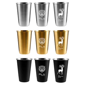 Многоразовые питьевые небьющиеся стаканы под заказ, металлические стаканы для вина из нержавеющей стали с логотипом