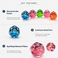 Ensemble de 7 dés polyédriques DND en résine facettée avec cœur liquide scintillant rose premium, à bords vifs, pour jeu de société Dungeons and Dragons
