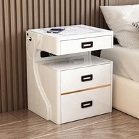 Mesita de Noche Inteligente para Dormitorio Personalizada con Lámpara Táctil/Voz LED, Cajón, Carga Inalámbrica, Caja Fuerte con Huella Digital y Audio