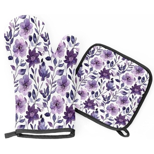 Ensemble de gants de four et de porte-casseroles en tissu de coton avec logo imprimé personnalisé résistant à la chaleur et au lave-vaisselle écologique pour la cuisine - Product Image 3