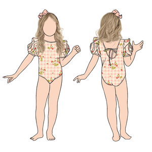 Maillot de bain pour enfants Little Glow Kid, collection été, personnalisable, pour filles, avec bretelles croisées au dos, manches courtes roses, séchage rapide, idéal pour le bikini - Product Image 4