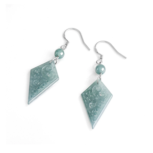 Natural <b>emerald</b> blue water ancient-style hollowed-out ancient pattern earrings, S925 silver set with ice-grade jadeite - Product Image 1