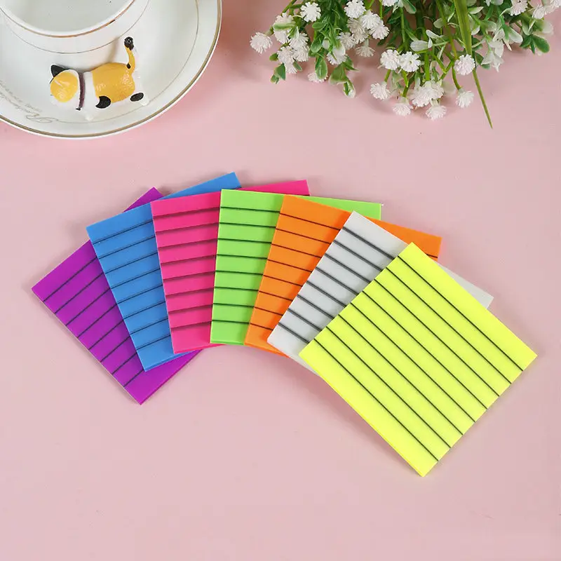 Lined Sticky Notes Transparent PET Clear Waterproof Notepads square fluorescent Transparent Memo Pads Sticky Notes