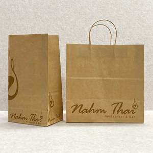 Custom Logo Kraft Paper Food Packaging <b>Bags</b> Takeout Takeaway Brown Craft Paper Tote <b>Bag</b> with Handle - Product Image 1
