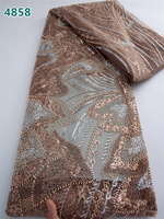 Tissu de dentelle africaine de luxe avec perles et paillettes, vente en gros, dentelle française en tulle de haute qualité pour robes de mariée pour femmes 4858