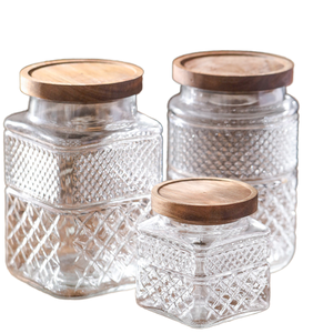 <b>Glass</b> Storage <b>Jars</b> Vintage Embossed Canisters Food Cereal Storage Containers -<b>with</b> Plastic <b>Lid</b> for Kitchen and Party Use - Product Image 2