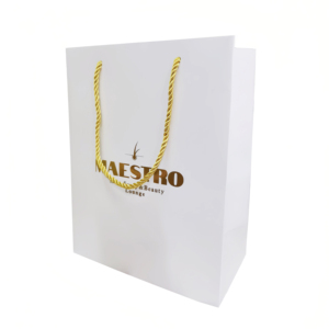 Fabricante de Bolsas de Papel Personalizadas, Bolsas de Regalo para Compras, Papel Blanco de 157 g/m², Logotipo Personalizado en Relieve Dorado - Product Image 1