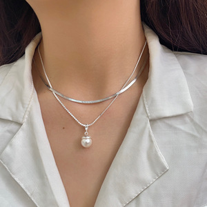 สร้อยคอโซ่เงินสเตอร์ลิง S925พร้อมจี้มุกทรงกลมสวมใส่ได้ทุกวัน - Product Image 4