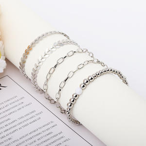 Fashion Chain Link <b>Bracelets</b> Rose Gold Plated Alloy Women's Trendy Plant Pattern 5 Piece <b>Set</b> - Product Image 2