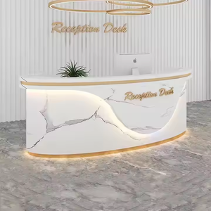 Custom Curved Reception Counter Modern Office <b>Desk</b> Furniture Glossy Piano Varnish Beauty Salon Reception <b>Desk</b> - Product Image 4