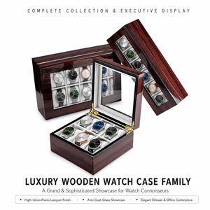 Espositore per 6-10 Orologi in Legno di Ebano con Logo Personalizzato, Coperchio in Vetro, Cuscini Rimovibili, Finitura Pianoforte, Scatola Portaoggetti in Velluto per Uomo - Product Image 6