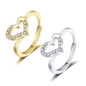 RFJEWEL 2026 Nouvelle Bague Ajustable en Plaqué Or/Argent avec Cœur et Zircon Cubique, Bijou Tendance pour Femme, Vente en Gros - Product Image 4