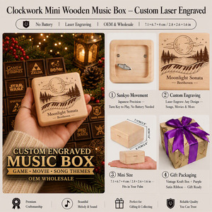 Boîte à musique rotative à manivelle Moonlight Sonata Sankyo, en bois rouge vin, gravée <span class=keywords><strong>au</strong></span> laser sur mesure, cadeau classique, vente en gros OEM - Product Image 2
