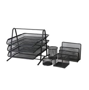 Metal Office Desk Tidy 5 Piece Organiser Set 3 Tier A4 Filing Tray Pen Pot,Memo Pad Holder,Letter Sorter Rack <b>File</b> Holder - Product Image 2