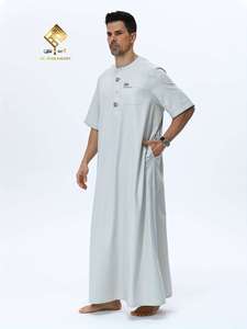 Robe arabe haut de gamme pour homme 2025, tenue de prière marocaine à manches courtes, col rond et boutons, tissu doux et agréable - Product Image 2