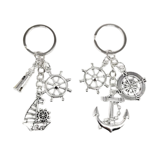 Porte-clés de pêche europé<span class=keywords><strong>en</strong></span> Porte-clés nautique <span class=keywords><strong>vintage</strong></span> pour voilier Boussole Ancre de bateau Pendentif clé décorative phare - Product Image 1