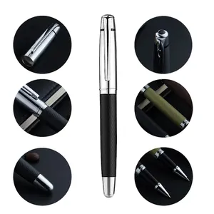 GemFully promotional wholesale luxury metal rollball pu leather pen roll ball point ink pen