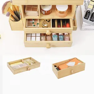 Bamboo Makeup Organizer Cosmetic Jewelry Storage Organizer Multi-function Make Up Box Stand