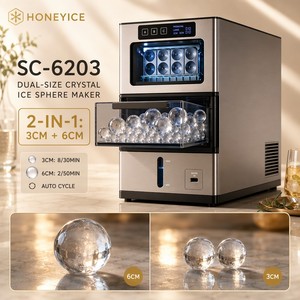 เครื่องทำน้ำแข็งทรงกลม OEM โรงงานผลิต ขนาด 2-in-1 3 ซม./6 ซม. ผลิตได้ 384 ก้อน/วัน สีและโลโก้สั่งทำได้ เสียงเบา 60 เดซิเบล ปุ่มกด ใช้ในบ้านและรถยนต์ - Product Image 3
