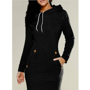 Abito da donna con cappuccio tinta unita e taglie forti - Product Image 4
