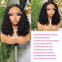 Peluca de Cabello Humano Indio Virgen al por Mayor con Cutícula Alineada, Estilo Pixie Rizado Bob, Sin Pegamento, con Cierre de Encaje HD 5x5 para Mujeres Negras