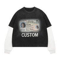T-shirt surdimensionné personnalisé coupe carrée imprimé graphique manches longues à carreaux T-shirt streetwear homme vente en gros patchwork
