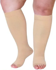 Calcetines de compresión de circulación de piernas largas con punta abierta Calcetines de compresión de talla grande anchos de pantorrilla