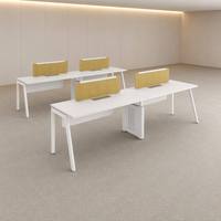 Meubles de bureau modernes, poste de travail modulaire pour 2 à 4 personnes avec surface en MFC bois, pieds partagés et cloison de bureau