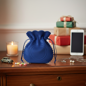 Sacchetto in Velluto Doppio Blu 170x180 Riciclabile con Coulisse in Camoscio Goffrato per Candele, Gioielli, Caramelle, Regali, Giocattoli, Telefoni, Stampato - Product Image 3