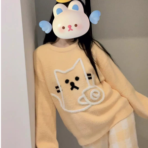 Ensembles de vêtements de nuit 2025 demi velours hiver pyjamas femmes épaissi coton <span class=keywords><strong>fille</strong></span> dessin animé décontracté doux pyjamas - Product Image 1