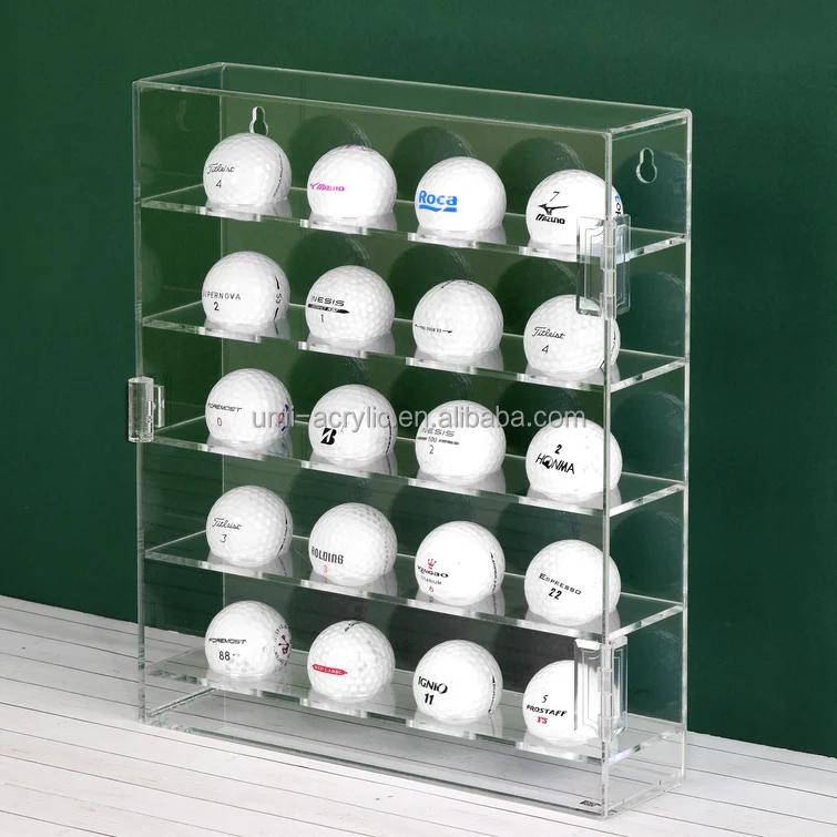 Boîte D'Affichage à Balle De Golf Folpus - Vitrine Transparente Anti-Poussière Avec Base En Bois