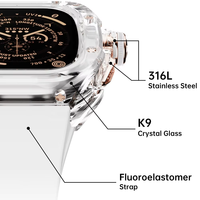 Trendybay Fashion Modification Crystal Glass Acrylique Case + Bracelet de montre en caoutchouc fluoré pour Apple Watch Ultra 49mm