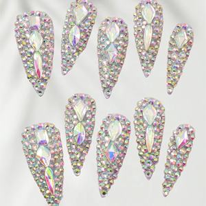 Uñas postizas acrílicas de lujo hechas a mano con pedrería, forma almendrada, diseño 3D de cobertura completa con puntas francesas, precio de fábrica al por mayor - Product Image 4