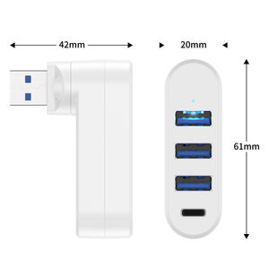 Mini ABS rotatif à 180 degrés OEM Guangdong USB 3.0 + 2.0 Hub USB-A + USB-C 4 ports 5Gbps transfert de données 5G + 480Mbps répartiteur ordinateur portable - Product Image 2