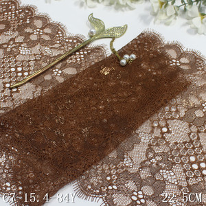 Luxus Glitter Blume mit Goldfaden Design 22cm Braun Französisch Chantilly <span class=keywords><strong>Lace</strong></span> Trim Fancy Wimpern Spitze Non Stretch für Kleider - Product Image 6