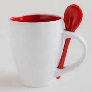 Tazas de café de colores personalizados, Taza de cerámica con cuchara, 12oz