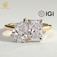 Bague de fiançailles personnalisée en or véritable 10k 14k 18k avec diamant de laboratoire certifié IGI VVS, bague en diamant poire Toi et Moi
