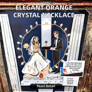 Nuova Collana Elegante con Ciondolo in Cristallo Arancione, Placcata in <span class=keywords><strong>Oro</strong></span> 24K, Gioiello Raffinato in Ottone con Perle per Donna - Product Image 2