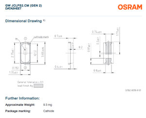 OSRAM DURIS E 3 GW JCLPS2.CM Series LED de potencia media 0,2 W CRI90 2,85 V Led Smd Chip Blanco cálido Blanco natural Blanco frío - Product Image 3