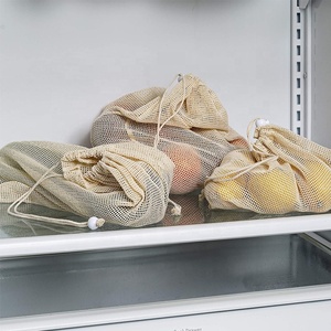 Organic Muslin Cotton <strong>Drawstring</strong> <strong>Net</strong> Reusable Produce Mesh <strong>Bag</strong> for Vegetable Storage - Product Image 4