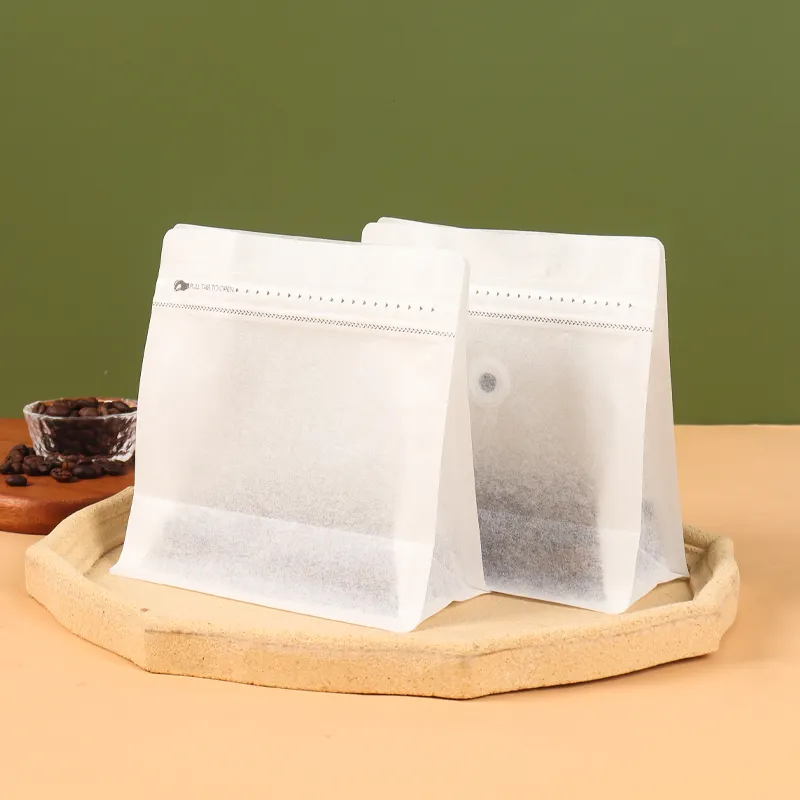 Bolsas de café resellables biodegradables con válvula Embalaje de papel personalizado 250gr 250g bolsa de café de fondo plano con válvula y cremallera