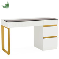 Table de maquillage de luxe moderne avec 4 tiroirs, plateau en verre trempé, coiffeuse pour chambre à coucher, appartement, salle de beauté, coiffeuse en bois