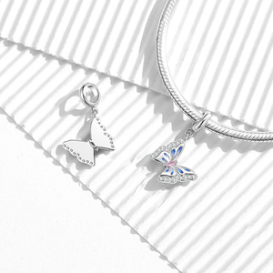 Exquisite S925 Sterling Silver Colored Epoxy Butterfly <b>Charms</b> with Zircon for DIY Snake Chain <b>Bracelets</b> <b>Beaded</b> Jewelry - Product Image 3